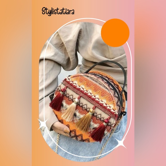 Bohemian Colorful Round Tassel Crossbody Bag - Picture 4 of 10
